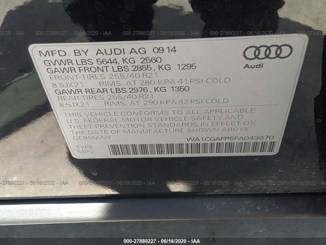 Photo 8 VIN: WA1CGAFP5FA043670 - AUDI SQ5 