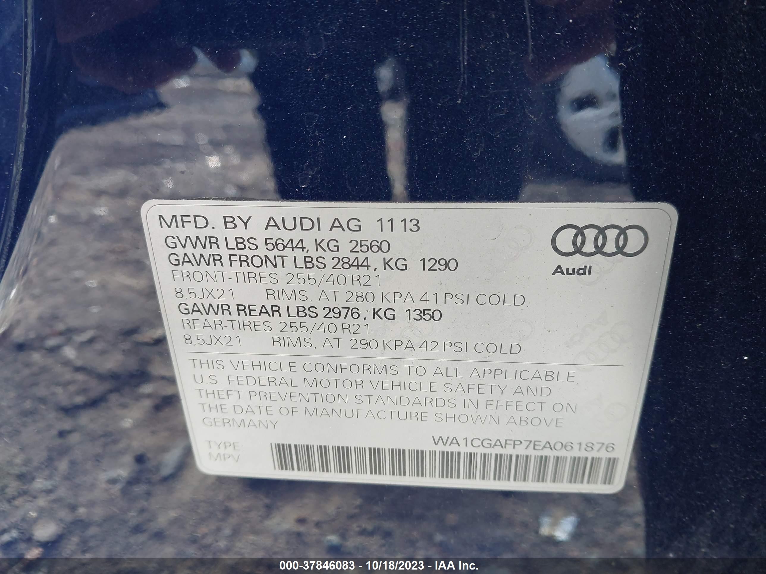 Photo 7 VIN: WA1CGAFP7EA061876 - AUDI SQ5 