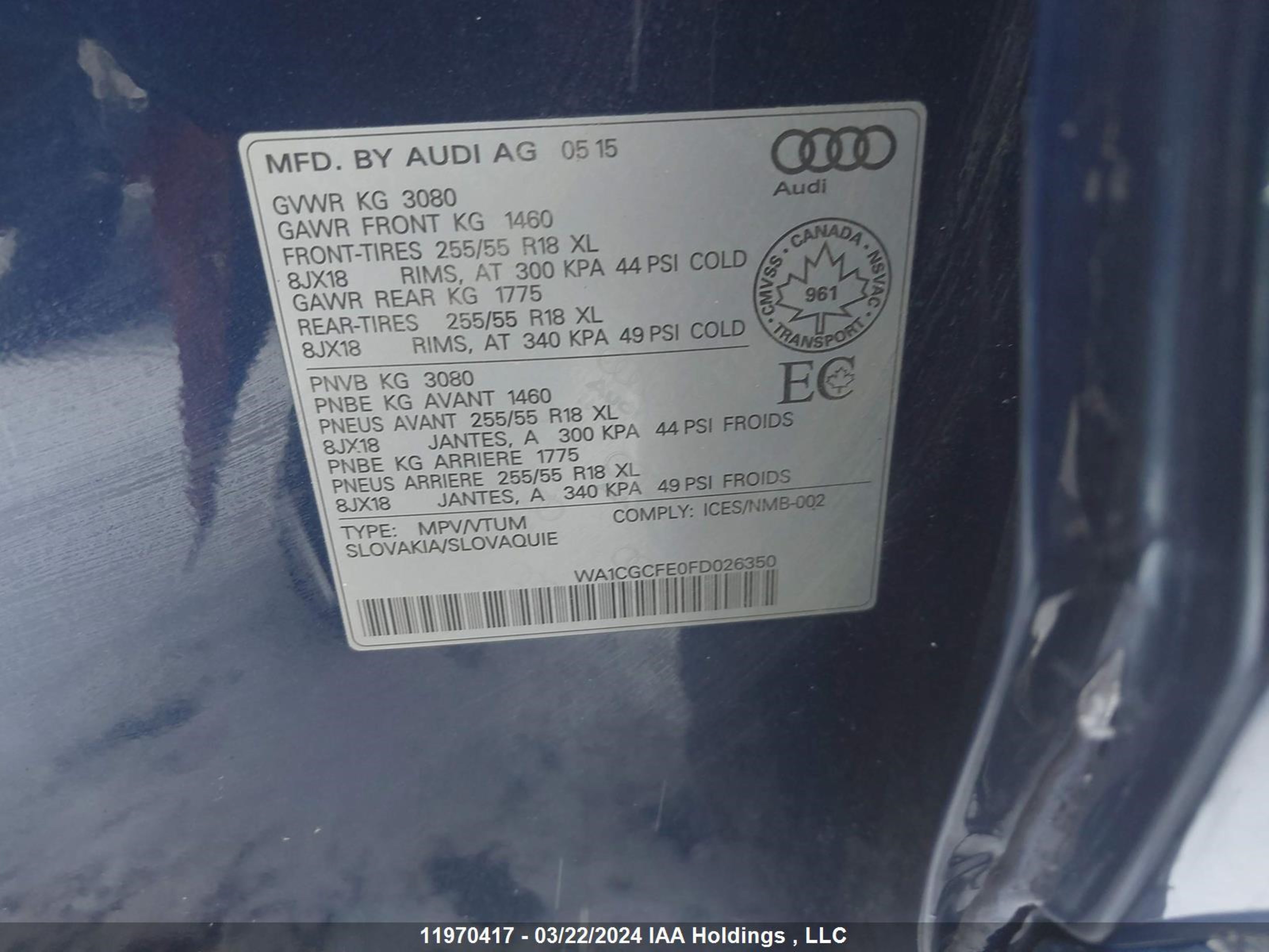 Photo 8 VIN: WA1CGCFE0FD026350 - AUDI Q7 