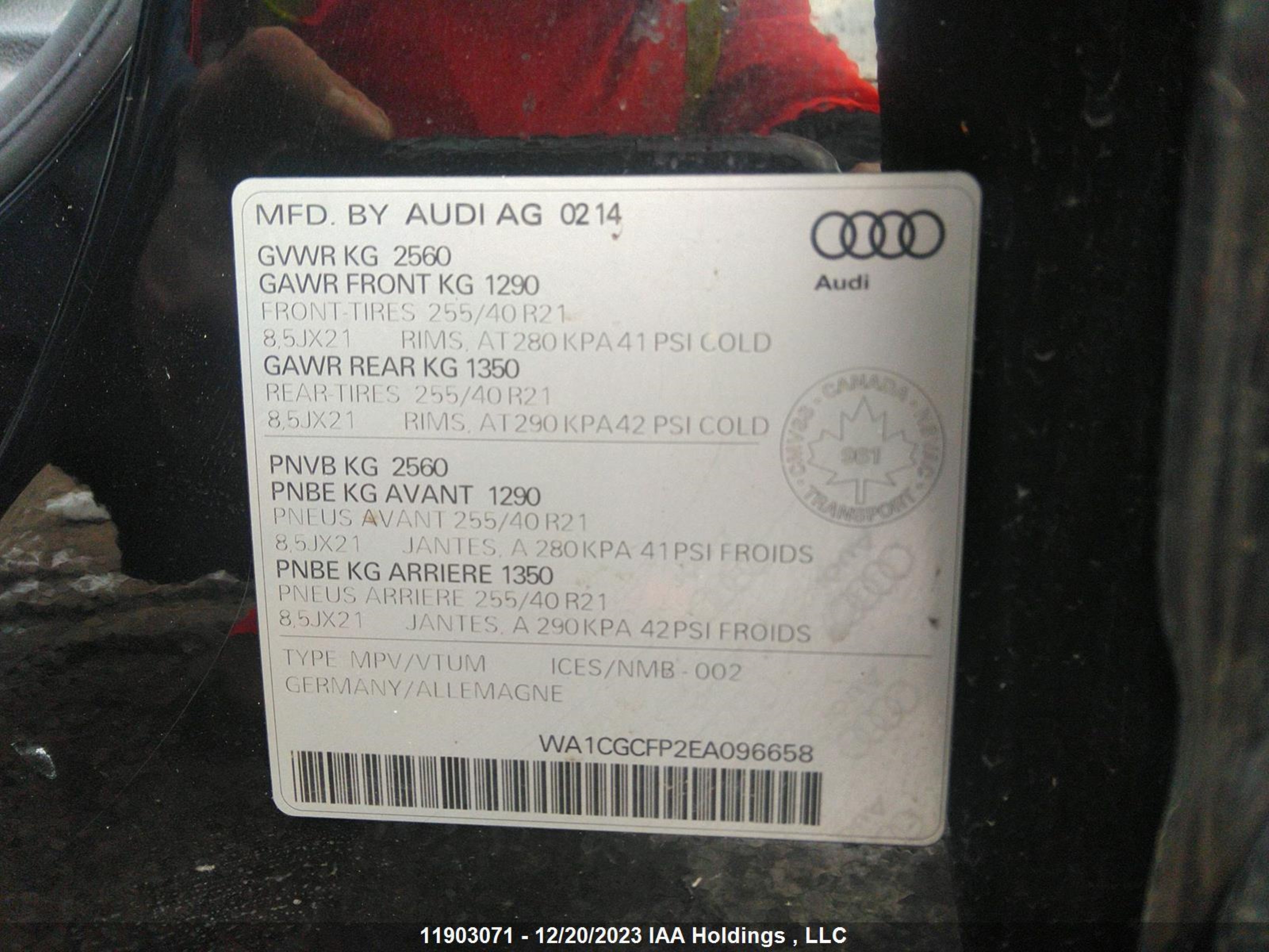 Photo 8 VIN: WA1CGCFP2EA096658 - AUDI NULL 