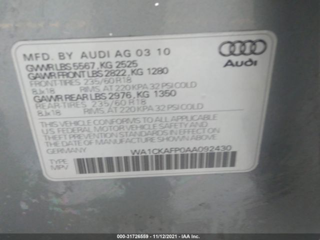 Photo 8 VIN: WA1CKAFP0AA092430 - AUDI Q5 