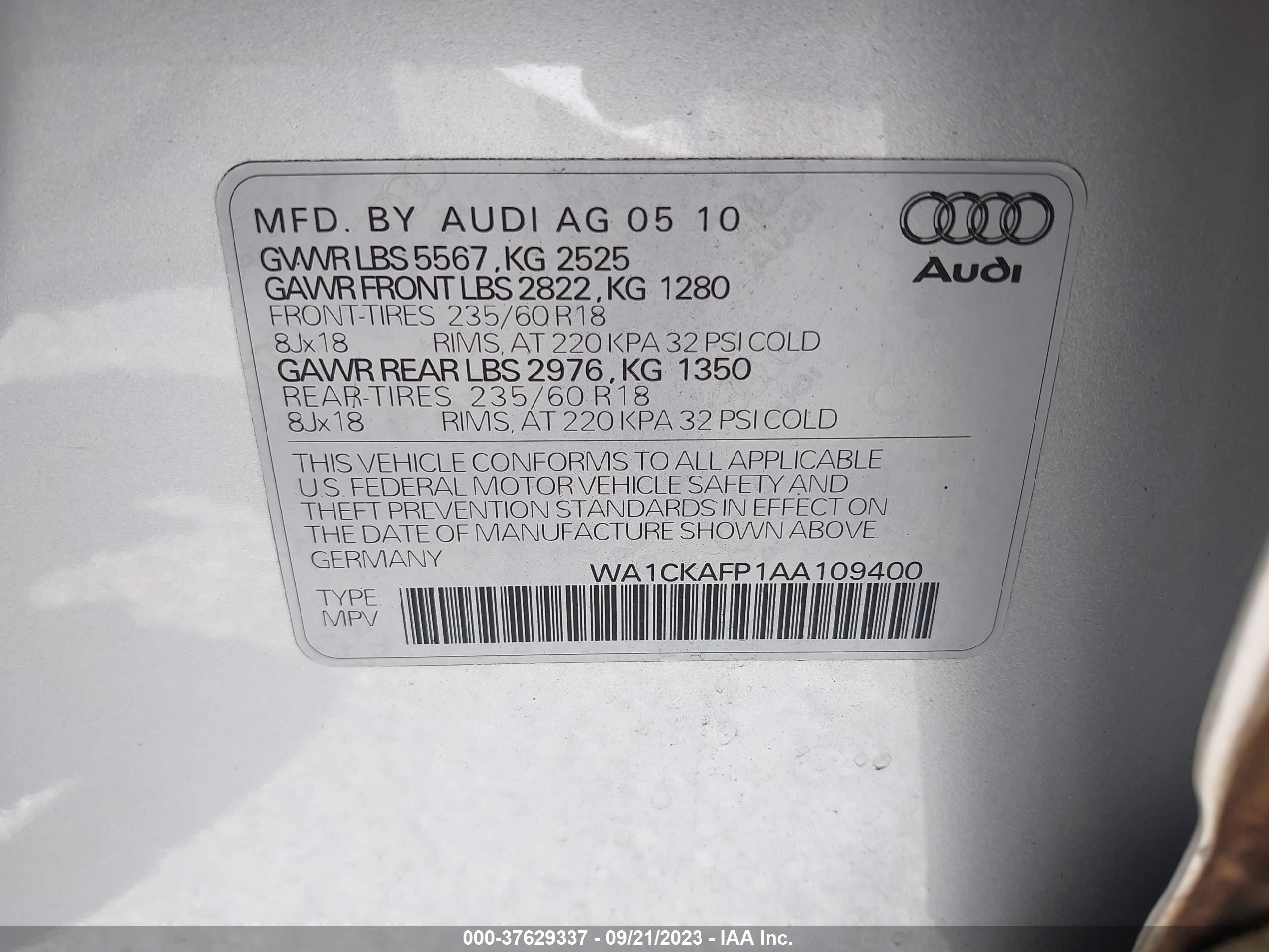 Photo 8 VIN: WA1CKAFP1AA109400 - AUDI Q5 