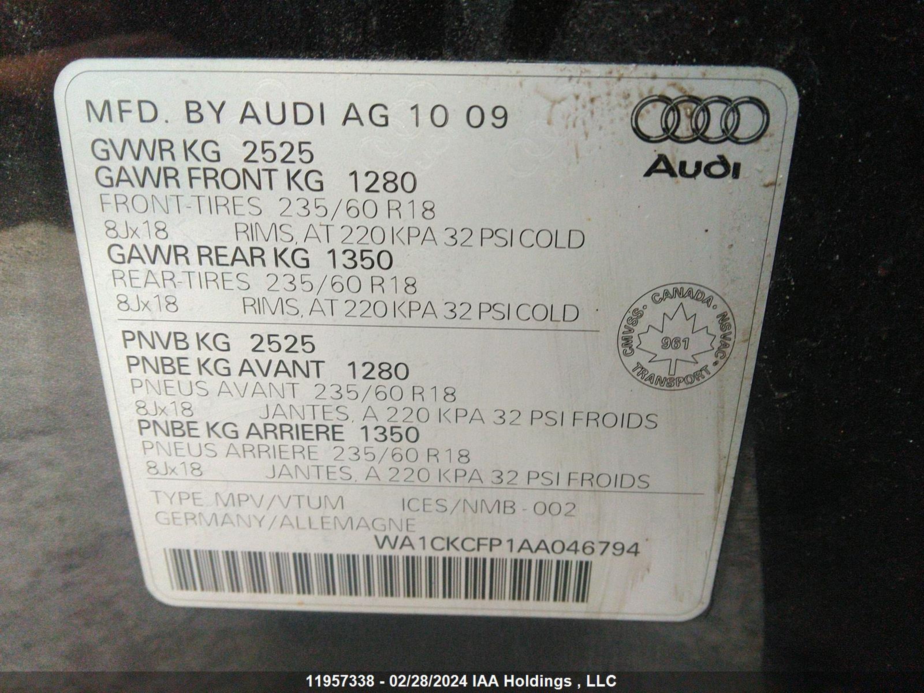 Photo 8 VIN: WA1CKCFP1AA046794 - AUDI Q5 