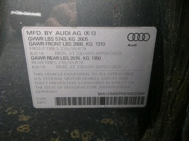 Photo 9 VIN: WA1CMAFP0EA002368 - AUDI Q5 TDI PRE 