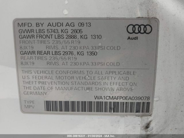 Photo 8 VIN: WA1CMAFP0EA039078 - AUDI Q5 