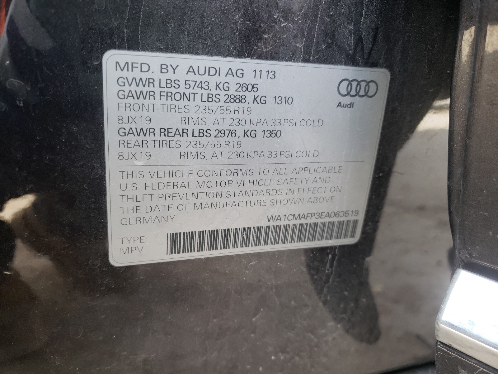 Photo 9 VIN: WA1CMAFP3EA063519 - AUDI Q5 TDI PRE 