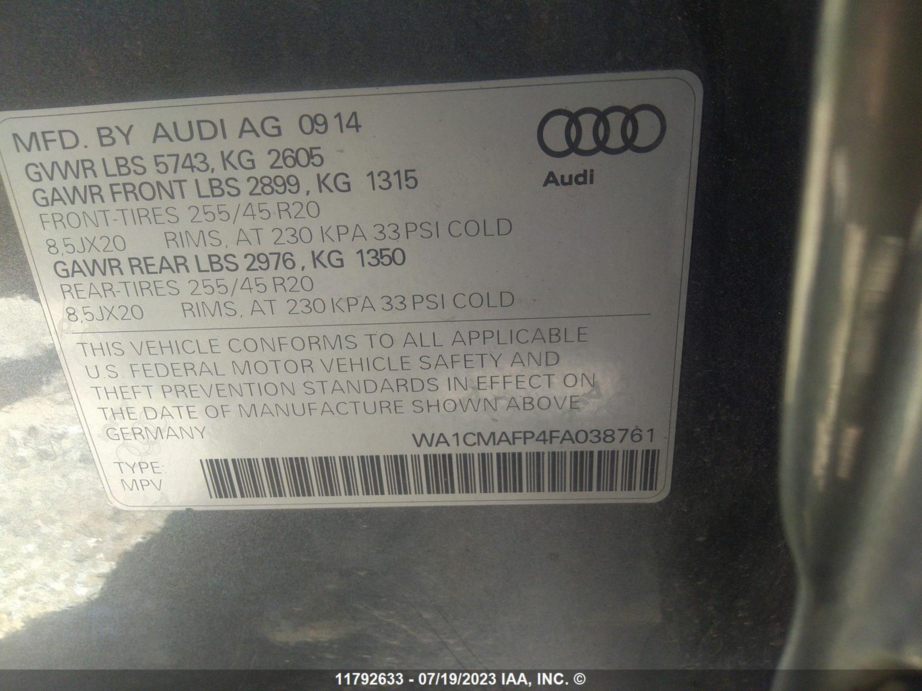 Photo 8 VIN: WA1CMAFP4FA038761 - AUDI Q5 