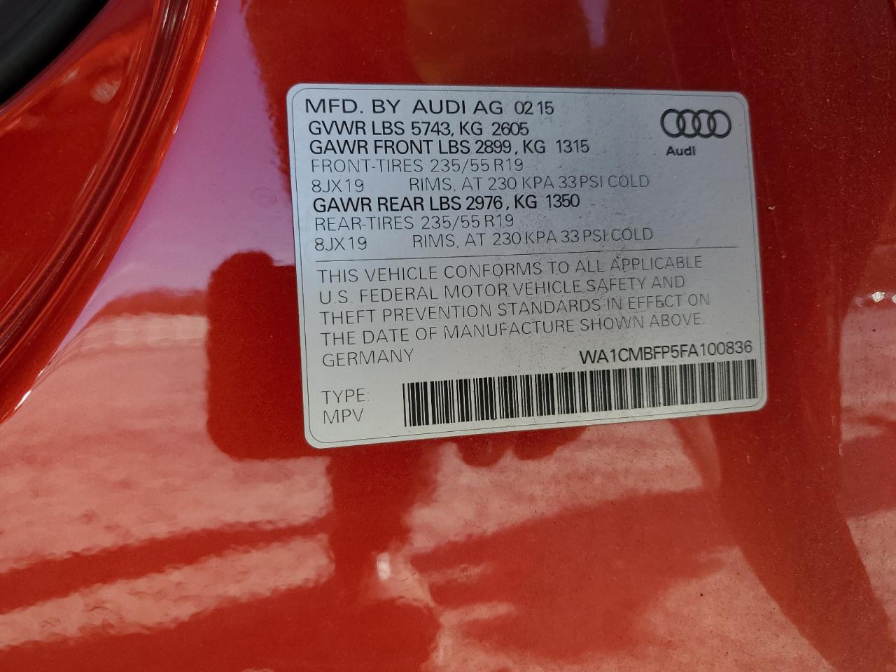 Photo 11 VIN: WA1CMBFP5FA100836 - AUDI Q5 