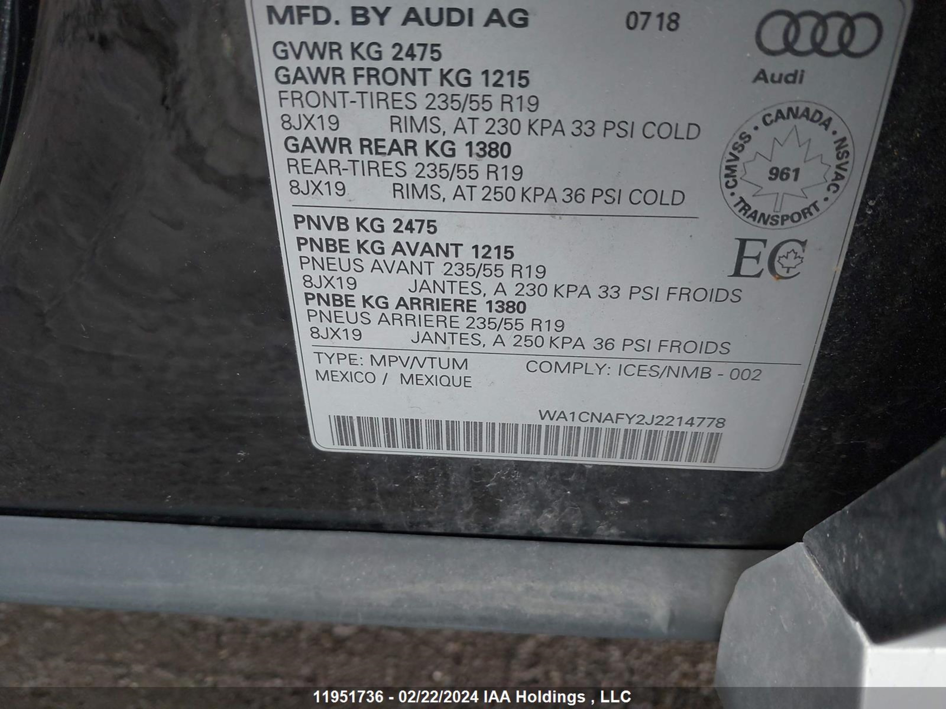 Photo 8 VIN: WA1CNAFY2J2214778 - AUDI Q5 