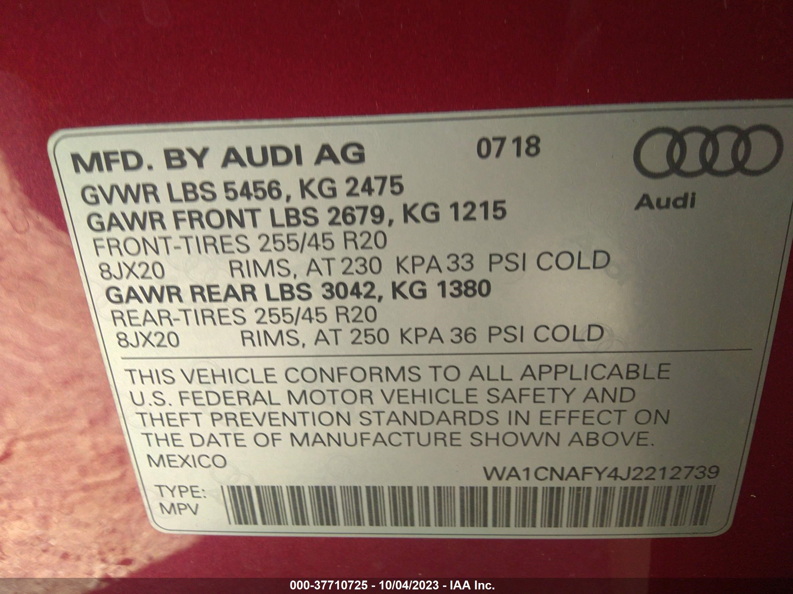 Photo 8 VIN: WA1CNAFY4J2212739 - AUDI Q5 