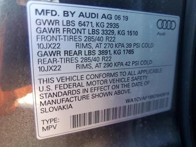 Photo 12 VIN: WA1CVAF18KD043916 - AUDI Q8 PRESTIG 