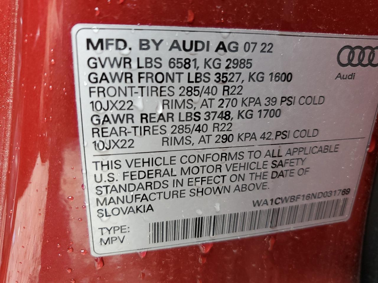 Photo 13 VIN: WA1CWBF16ND031769 - AUDI SQ8 