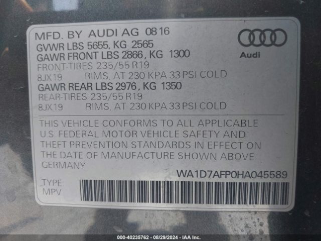 Photo 8 VIN: WA1D7AFP0HA045589 - AUDI Q5 