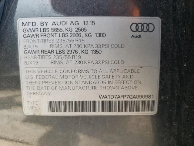 Photo 12 VIN: WA1D7AFP7GA090981 - AUDI Q5 PREMIUM 