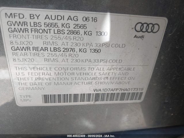 Photo 8 VIN: WA1D7AFP7HA017319 - AUDI Q5 