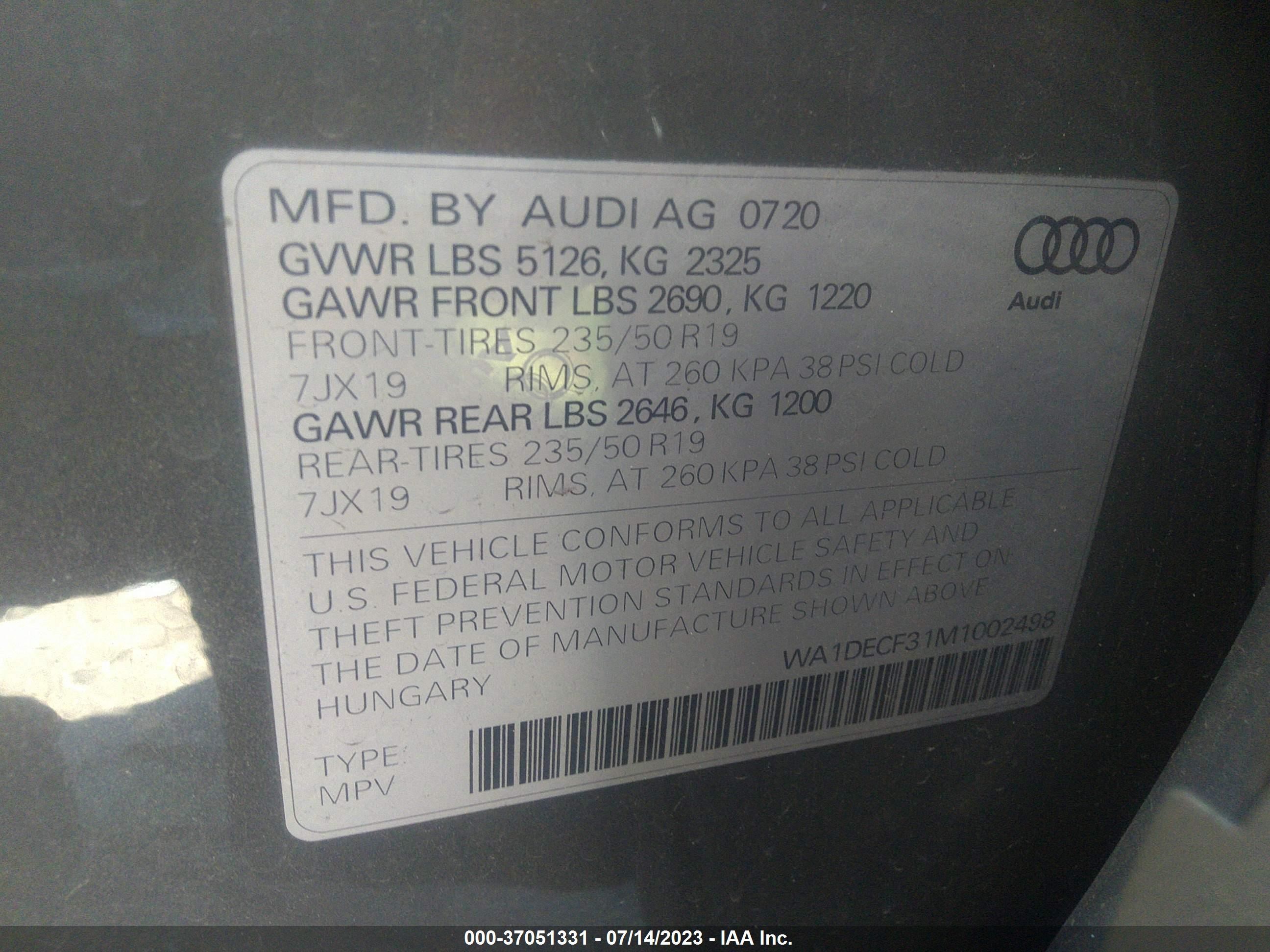 Photo 8 VIN: WA1DECF31M1002498 - AUDI Q3 