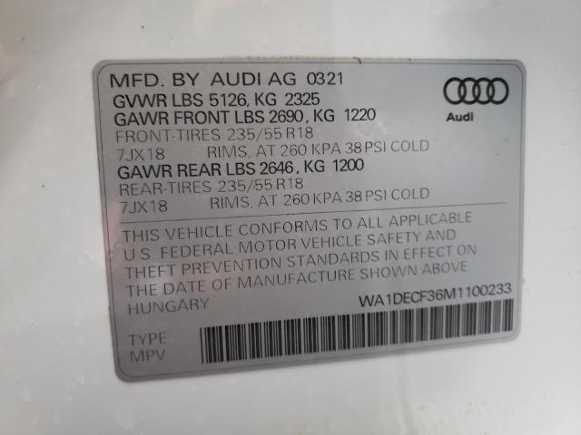 Photo 9 VIN: WA1DECF36M1100233 - AUDI Q3 PREMIUM 