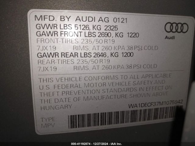 Photo 8 VIN: WA1DECF37M1075942 - AUDI Q3 