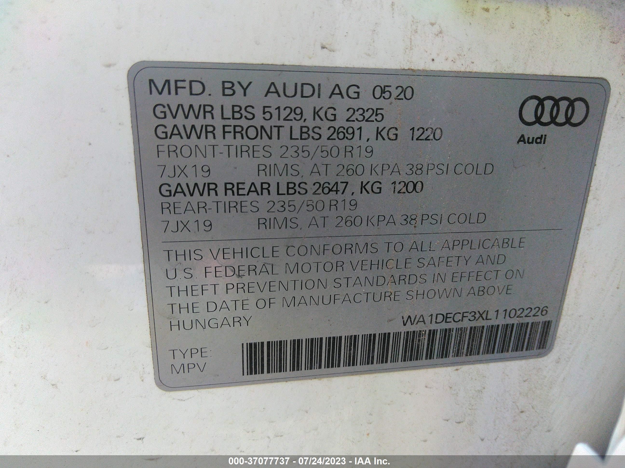 Photo 8 VIN: WA1DECF3XL1102226 - AUDI Q3 