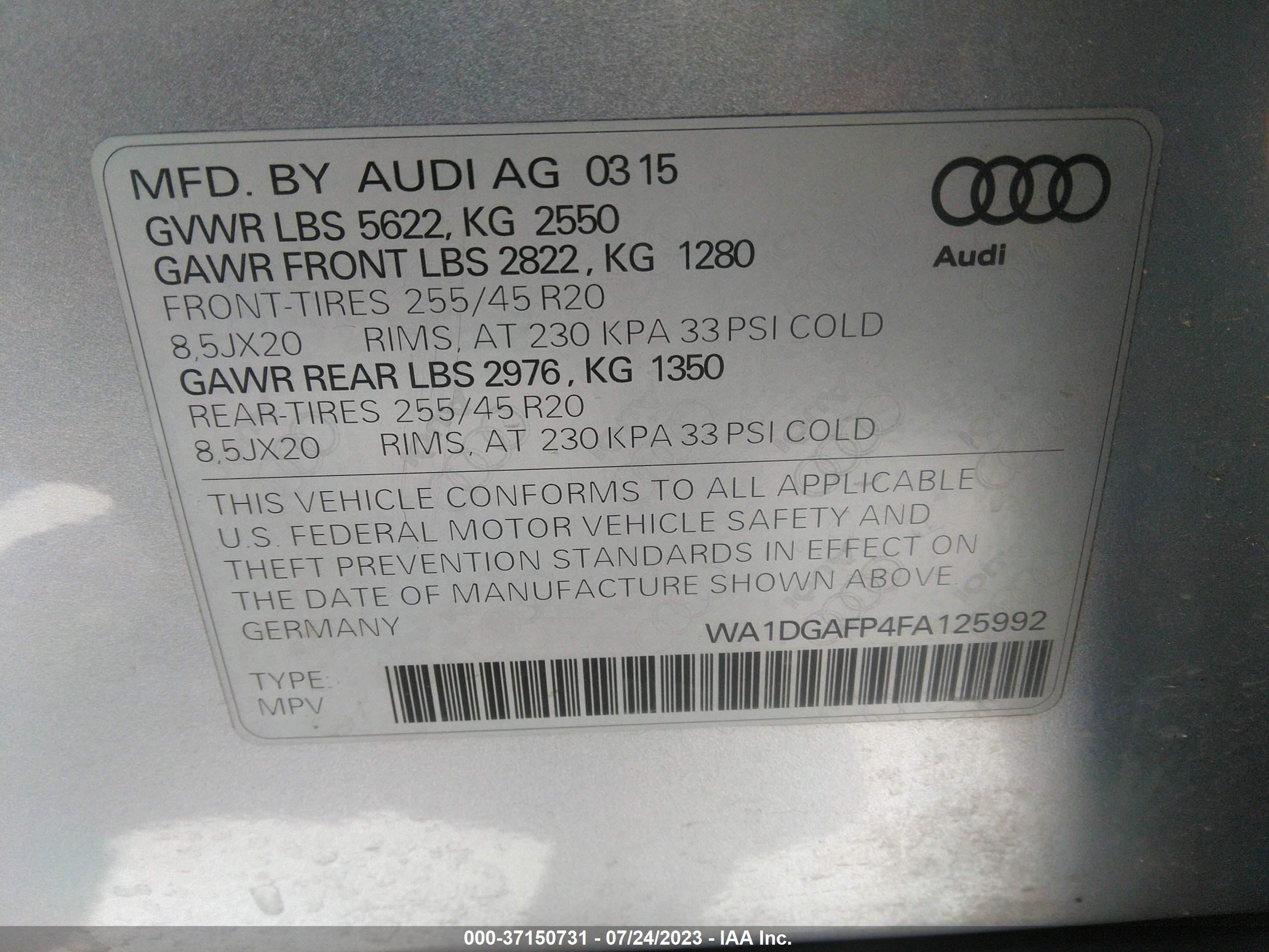 Photo 8 VIN: WA1DGAFP4FA125992 - AUDI Q5 