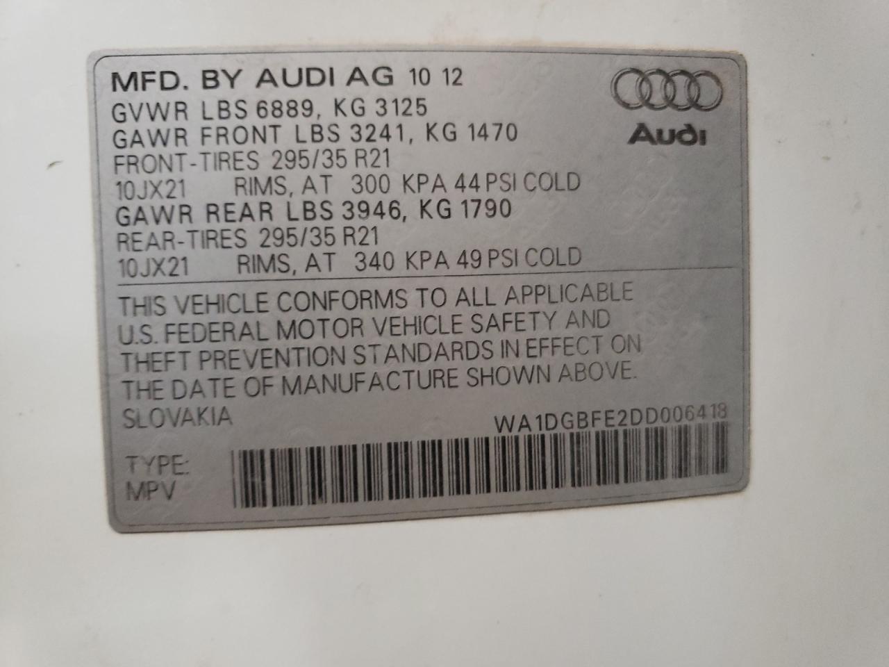 Photo 12 VIN: WA1DGBFE2DD006418 - AUDI Q7 