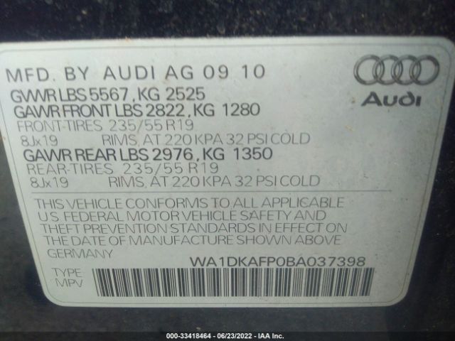 Photo 8 VIN: WA1DKAFP0BA037398 - AUDI Q5 