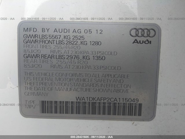 Photo 8 VIN: WA1DKAFP2CA115049 - AUDI Q5 