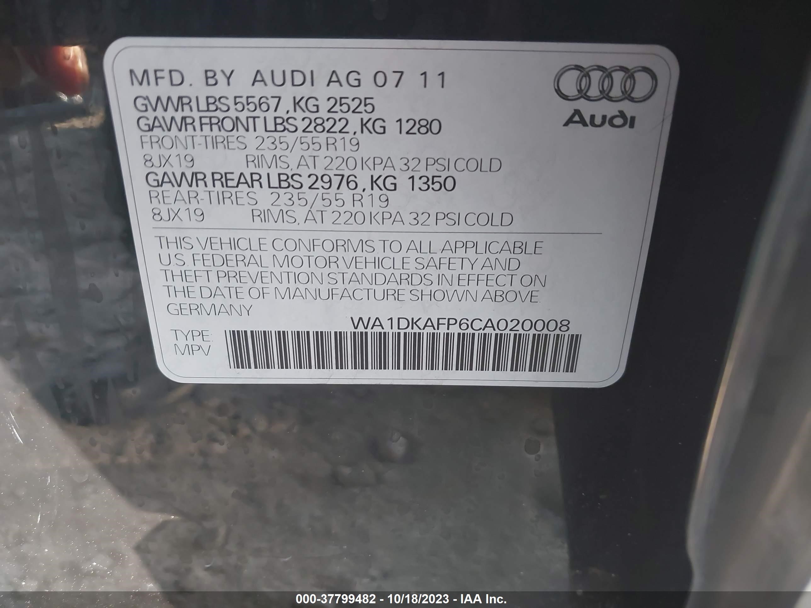 Photo 8 VIN: WA1DKAFP6CA020008 - AUDI Q5 