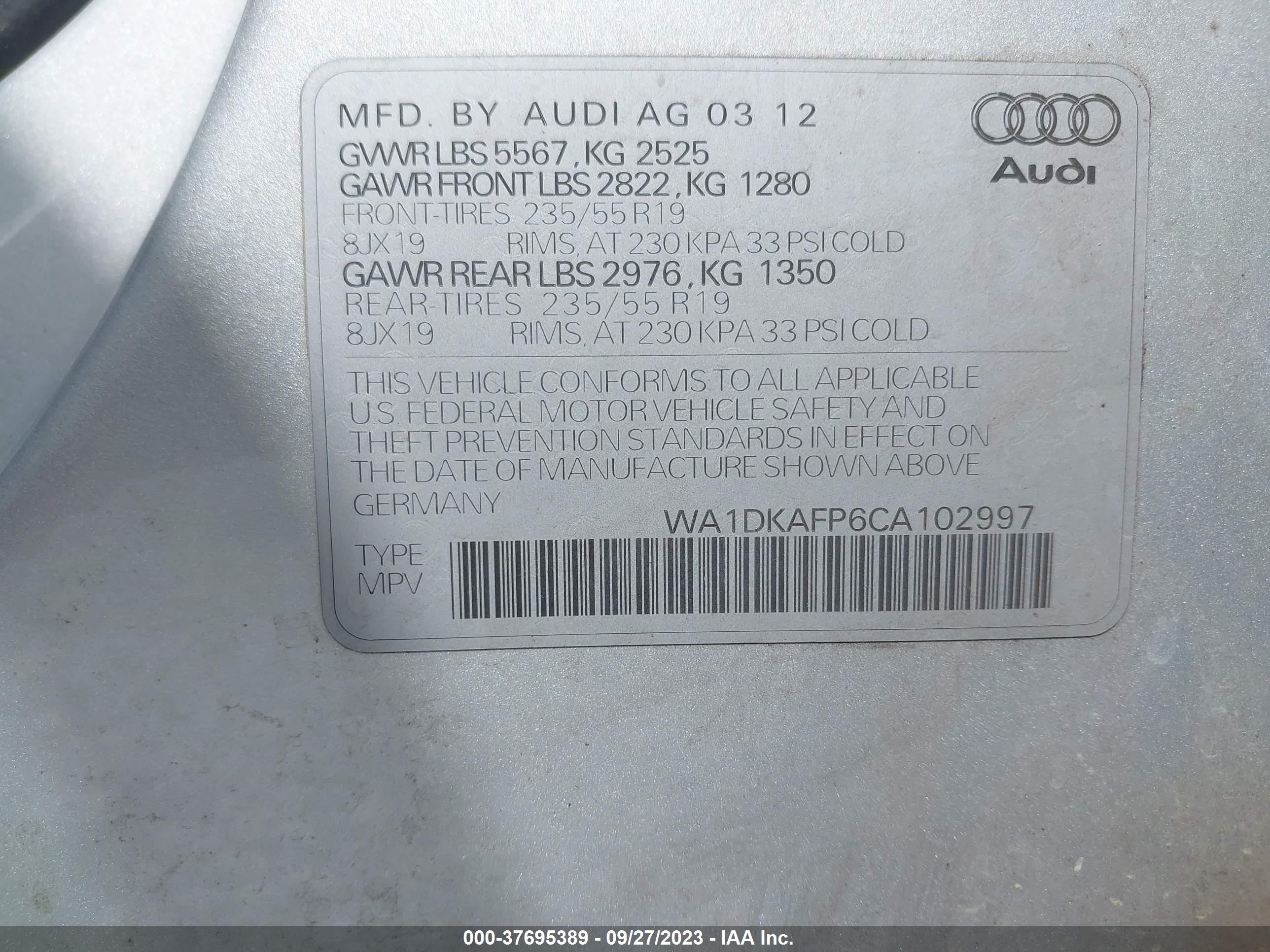 Photo 8 VIN: WA1DKAFP6CA102997 - AUDI Q5 