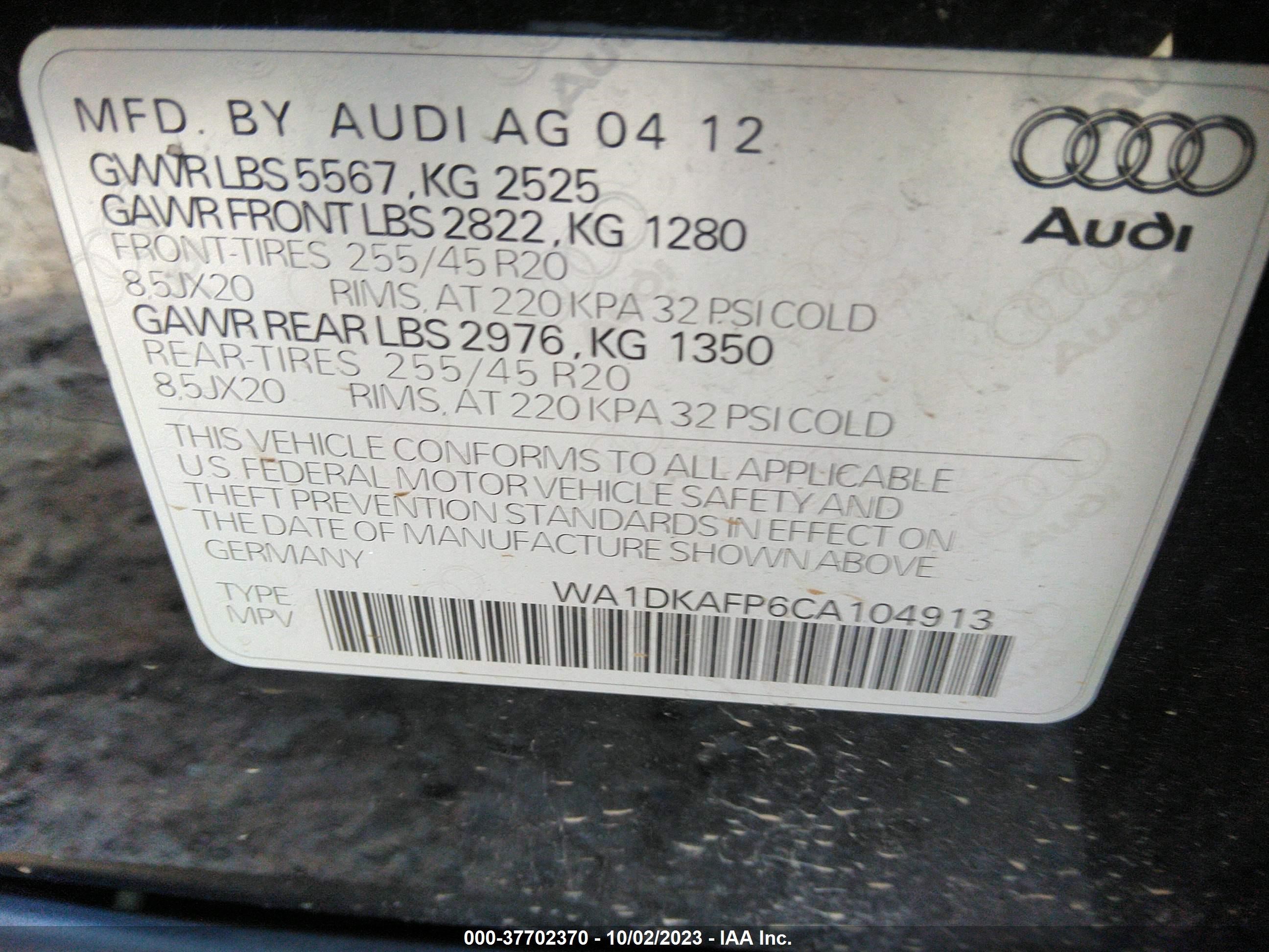 Photo 8 VIN: WA1DKAFP6CA104913 - AUDI Q5 