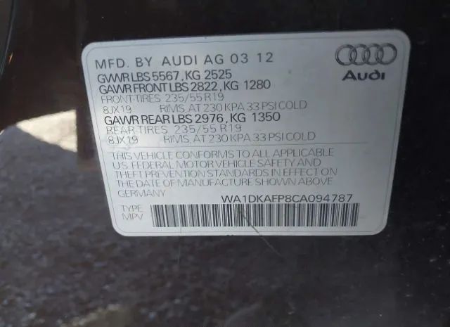 Photo 8 VIN: WA1DKAFP8CA094787 - AUDI Q5 