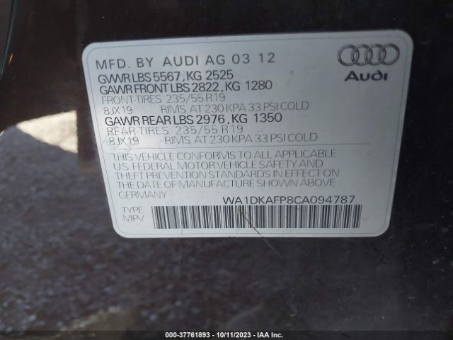 Photo 8 VIN: WA1DKAFP8CA094787 - AUDI Q5 