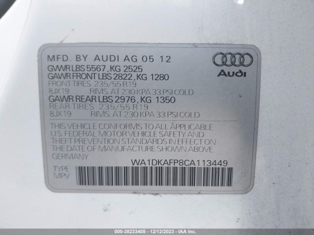 Photo 8 VIN: WA1DKAFP8CA113449 - AUDI Q5 