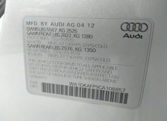 Photo 8 VIN: WA1DKAFP9CA108857 - AUDI Q5 