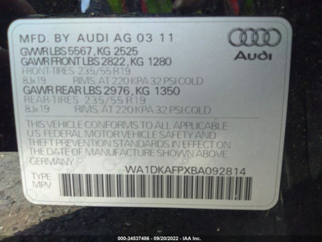 Photo 8 VIN: WA1DKAFPXBA092814 - AUDI Q5 