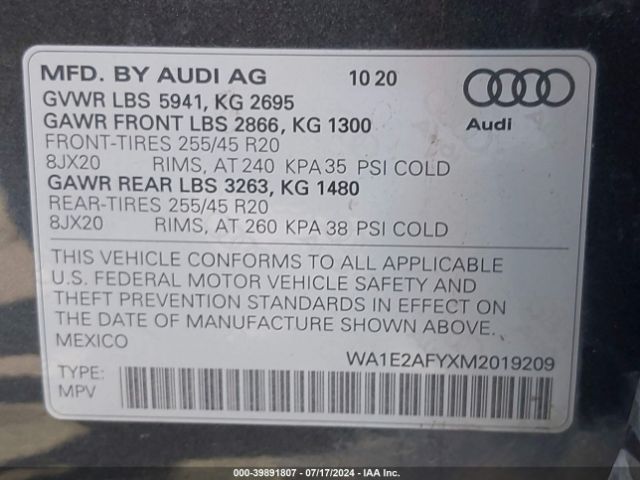 Photo 8 VIN: WA1E2AFYXM2019209 - AUDI Q5 E 