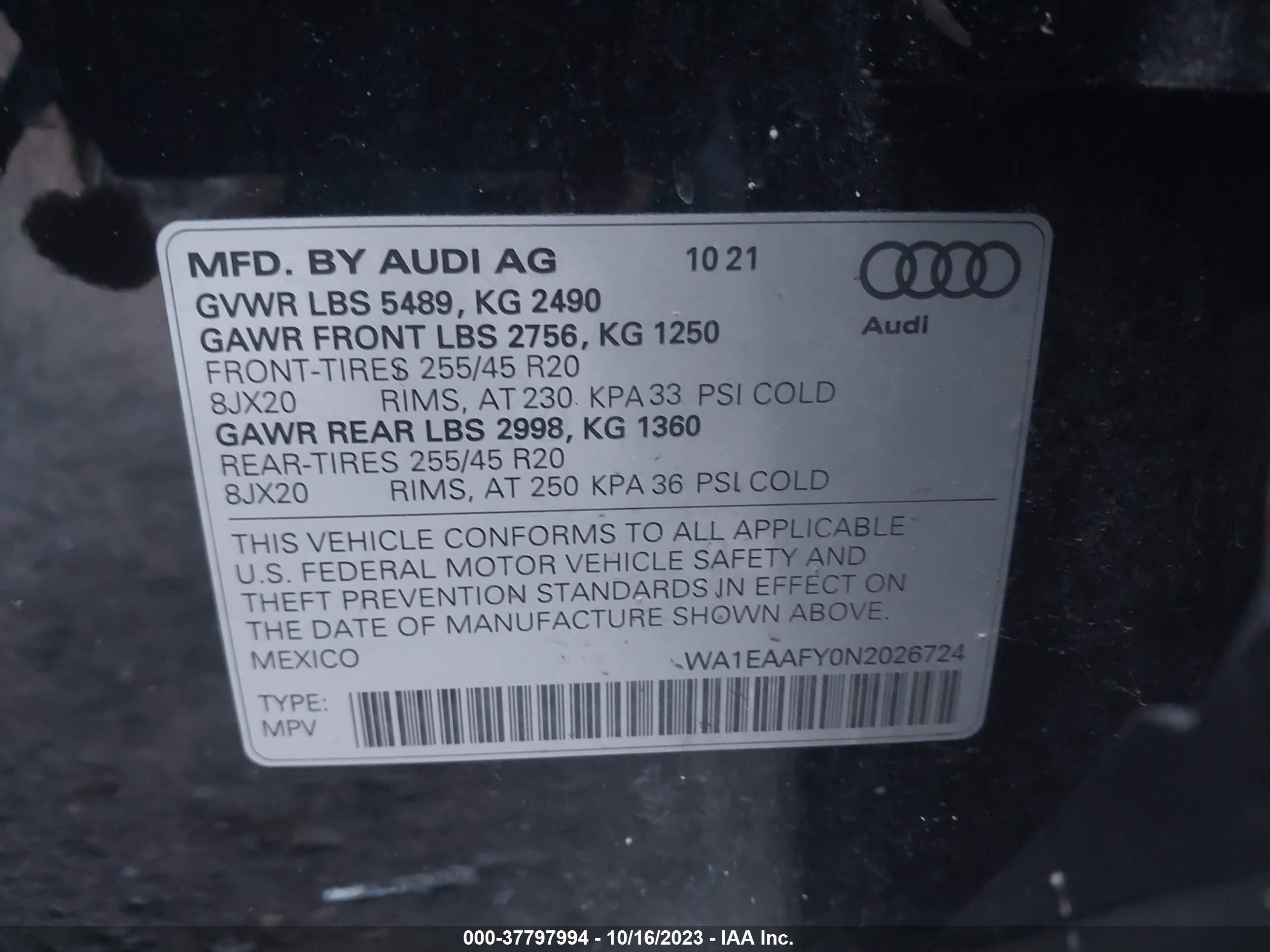 Photo 8 VIN: WA1EAAFY0N2026724 - AUDI Q5 