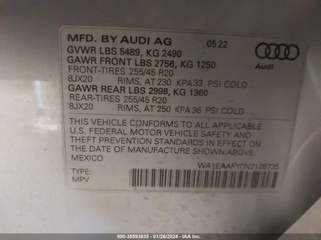 Photo 8 VIN: WA1EAAFY0N2128735 - AUDI Q5 