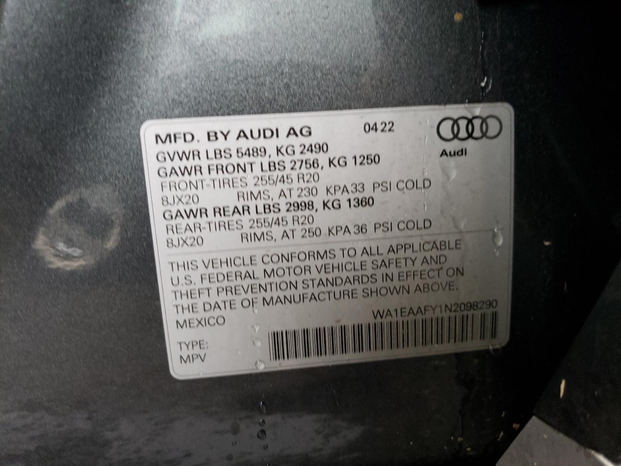 Photo 12 VIN: WA1EAAFY1N2098290 - AUDI Q5 