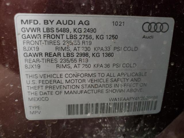 Photo 12 VIN: WA1EAAFY4N2029898 - AUDI Q5 PREMIUM 