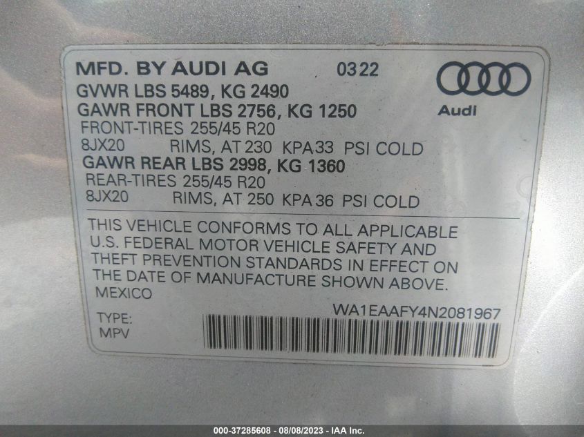 Photo 8 VIN: WA1EAAFY4N2081967 - AUDI Q5 