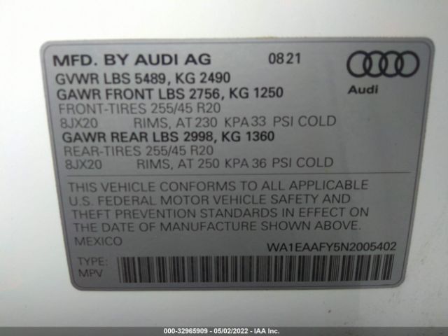 Photo 8 VIN: WA1EAAFY5N2005402 - AUDI Q5 