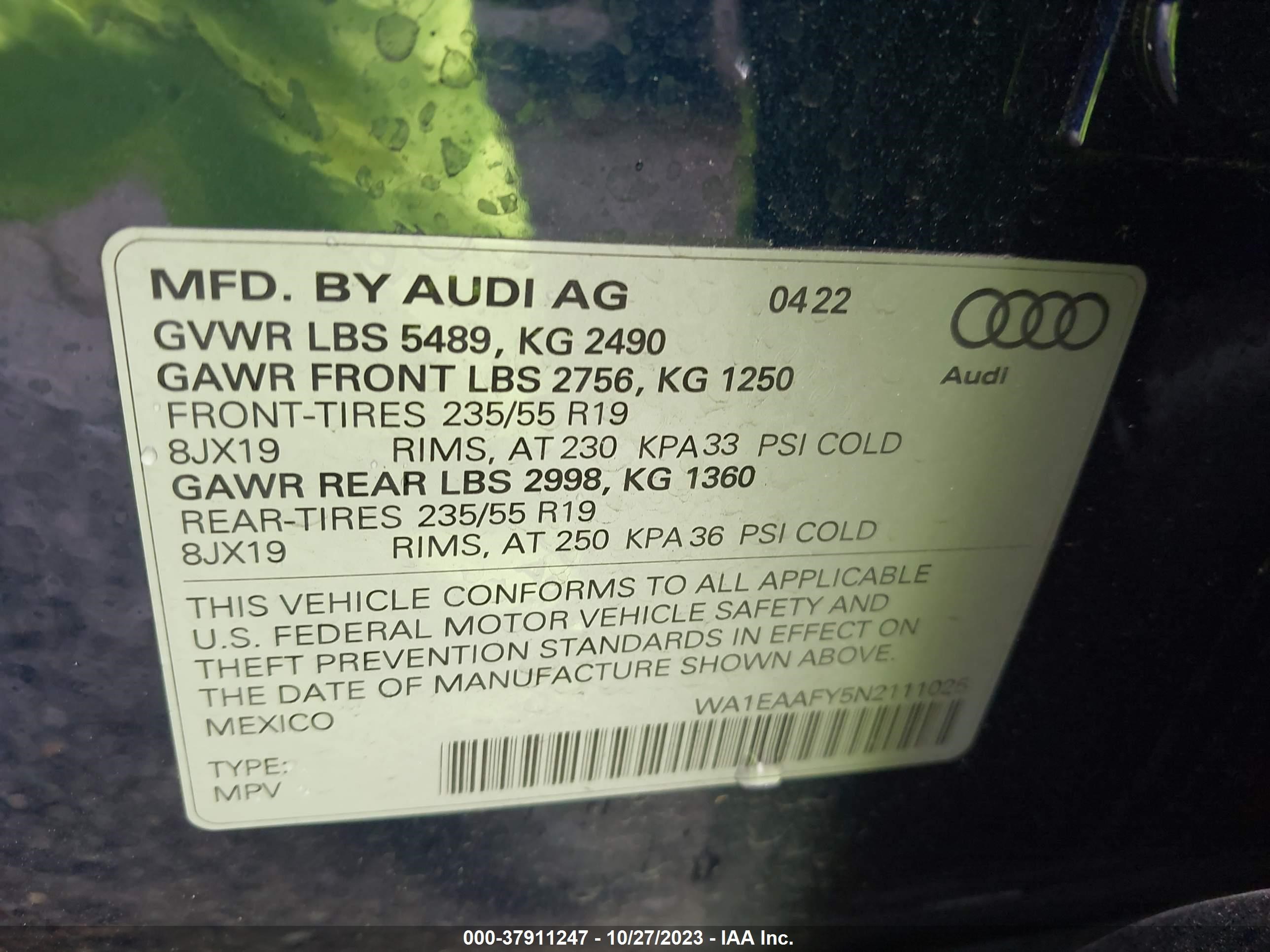 Photo 8 VIN: WA1EAAFY5N2111025 - AUDI Q5 