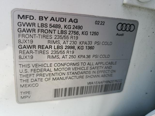 Photo 12 VIN: WA1EAAFY6N2076222 - AUDI Q5 PREMIUM 