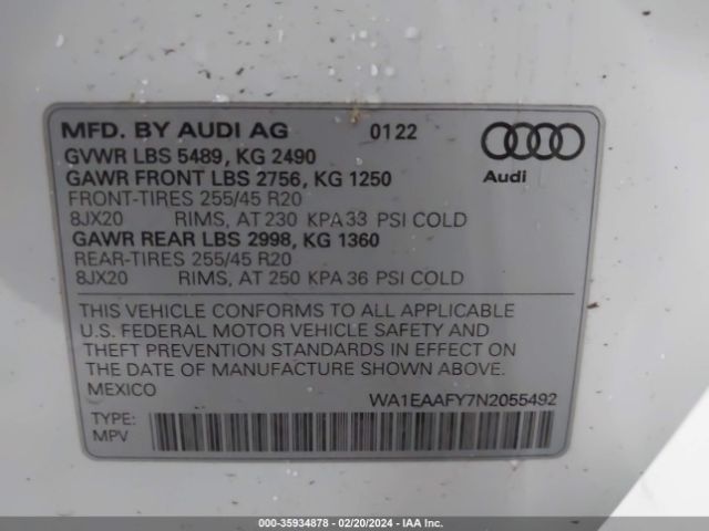 Photo 8 VIN: WA1EAAFY7N2055492 - AUDI Q5 