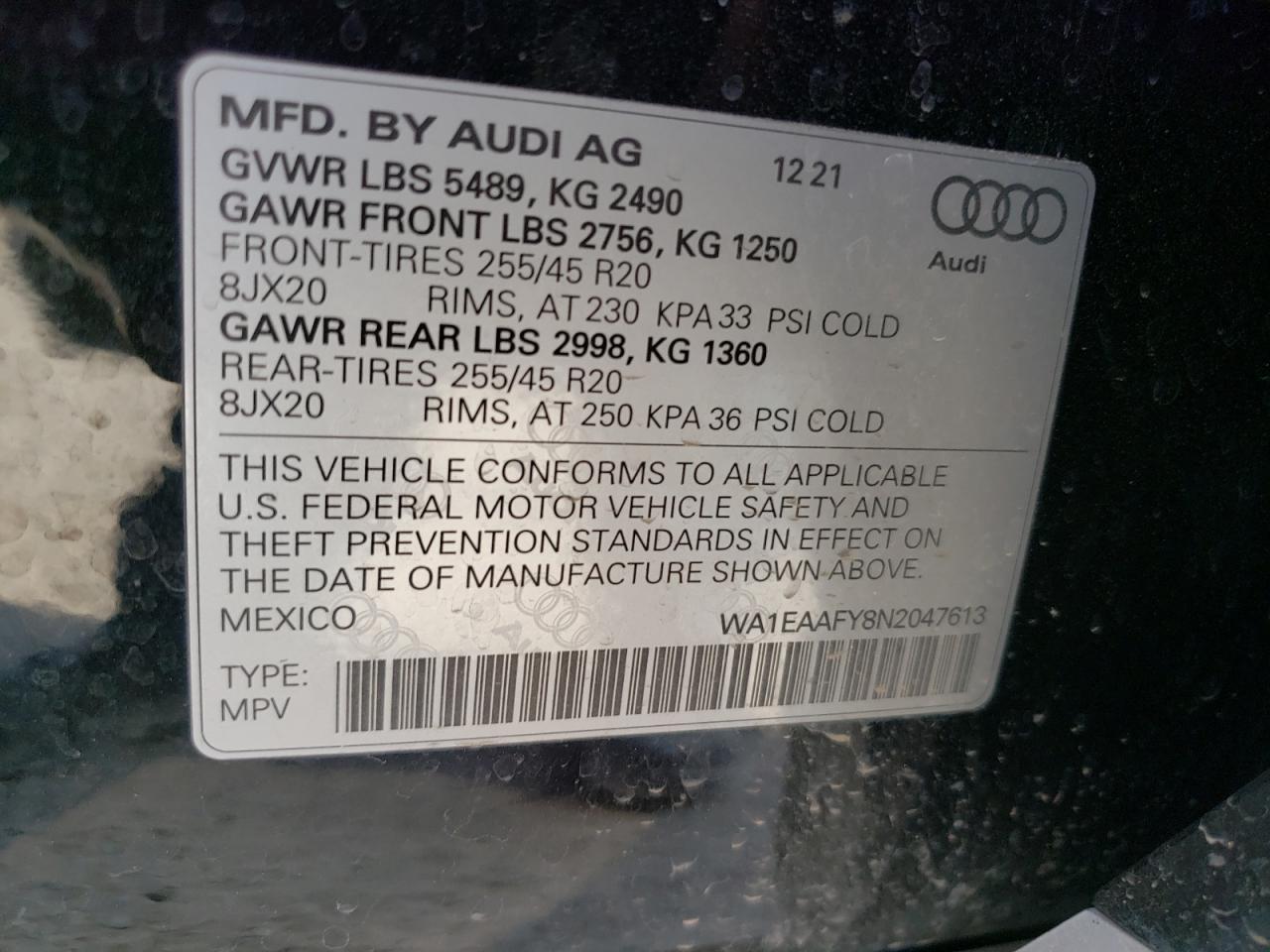 Photo 12 VIN: WA1EAAFY8N2047613 - AUDI Q5 