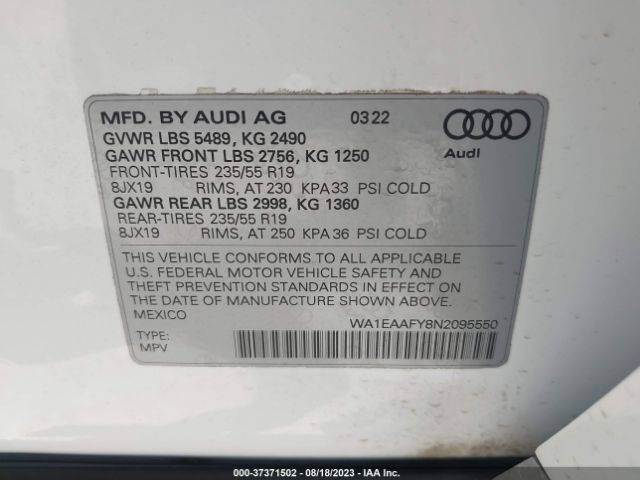 Photo 8 VIN: WA1EAAFY8N2095550 - AUDI Q5 