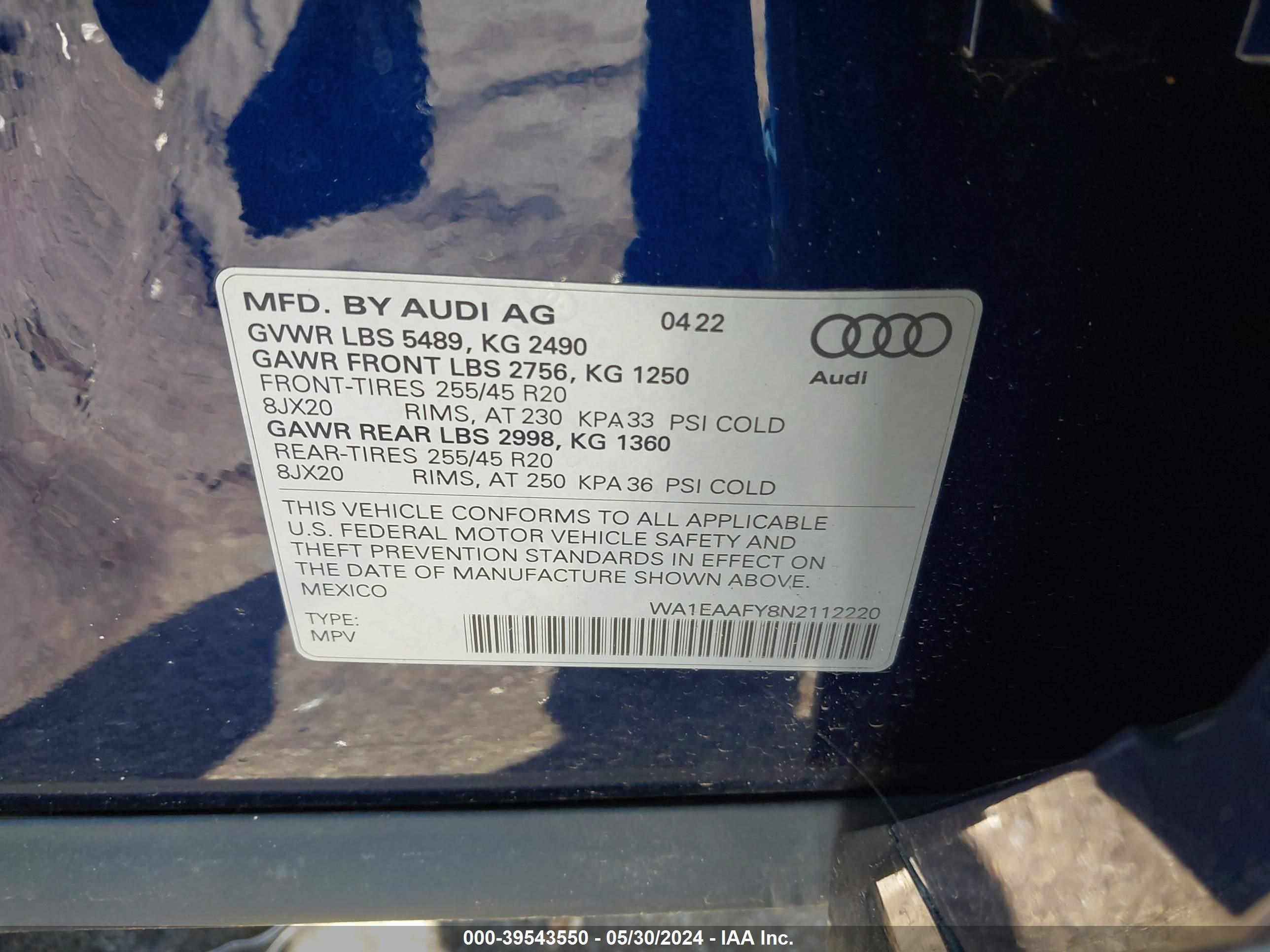 Photo 8 VIN: WA1EAAFY8N2112220 - AUDI Q5 