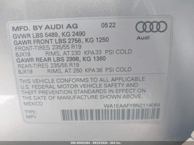 Photo 8 VIN: WA1EAAFY8N2114064 - AUDI Q5 