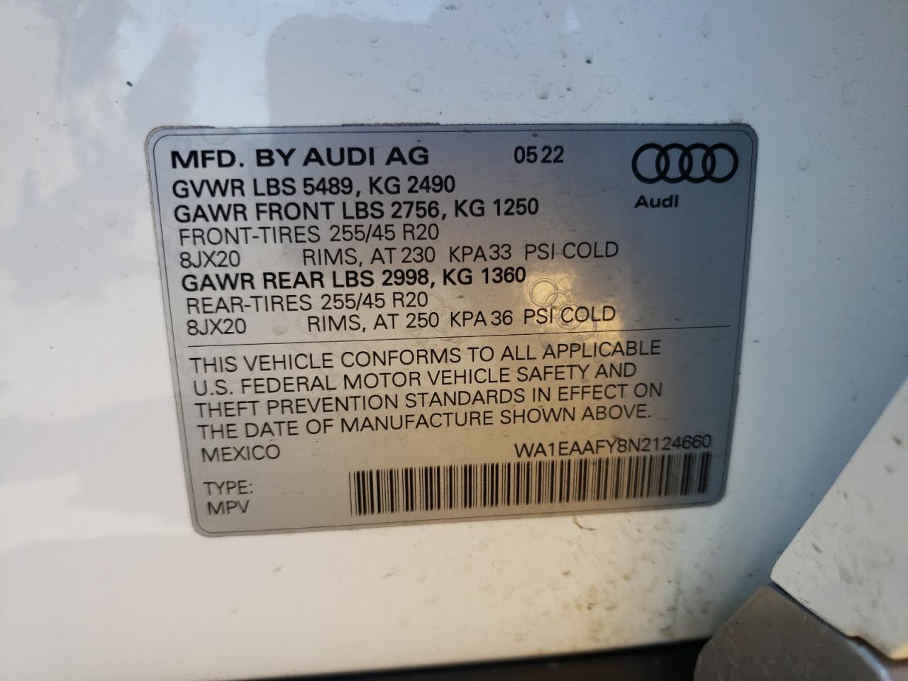 Photo 12 VIN: WA1EAAFY8N2124660 - AUDI Q5 